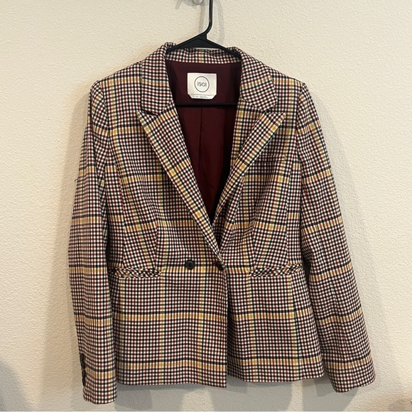 1901 Jackets & Blazers - 1901 Women’s rusty autumn colored plaid blazer size 10 fun blue under collar